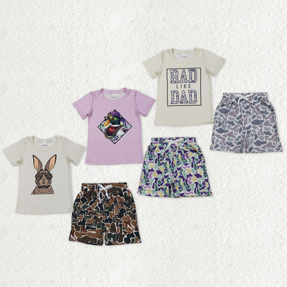 Sibling Baby Boys Rabbits Ducks Top Camo Pockets Shorts Clothes Sets