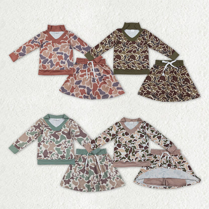 Sibling Baby Girls Southern Camo Long Sleeve Top Skirt Shorts Clothes Sets