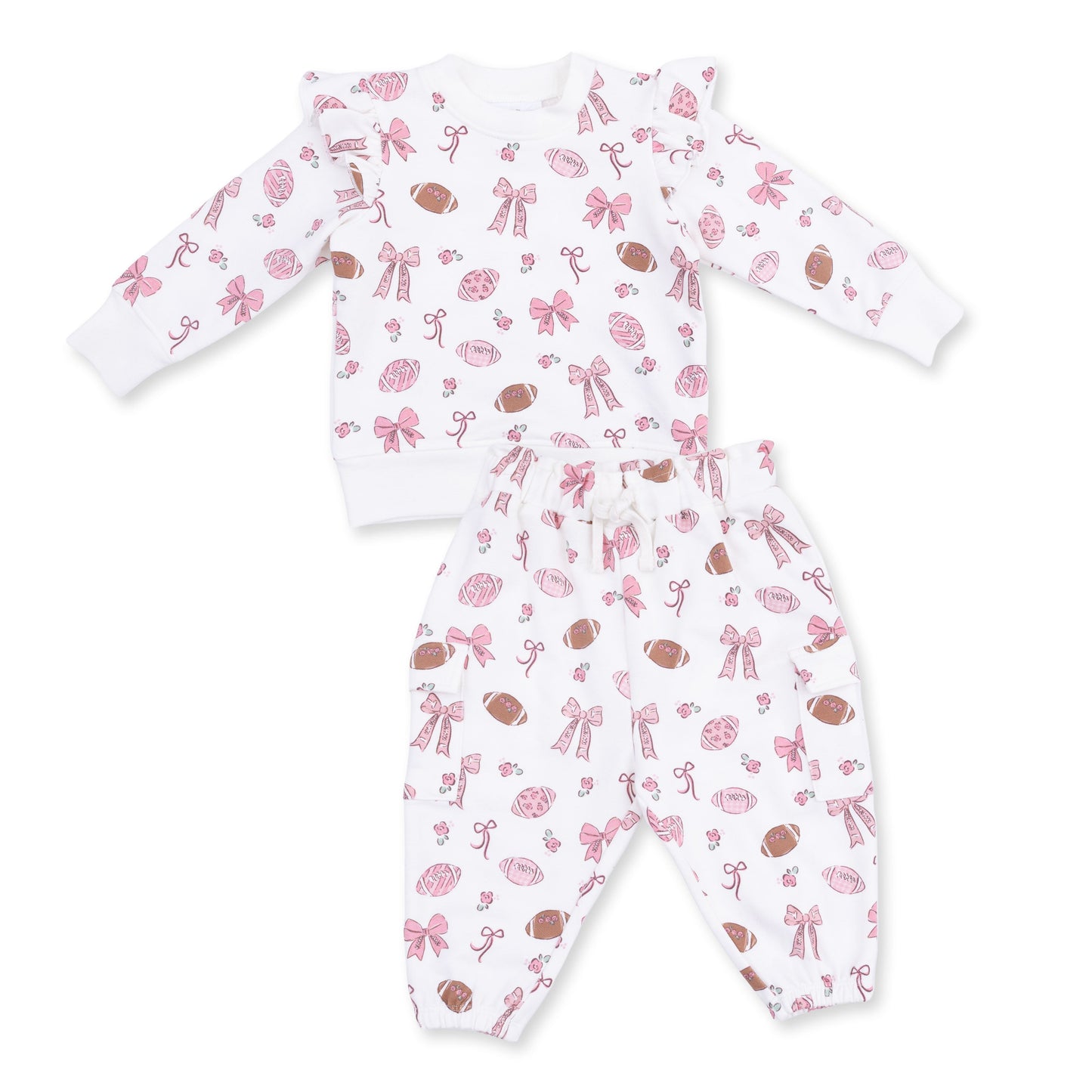 Footballs and Bows - Ruffle Sweatshirt and Fashion Cargo Pants
