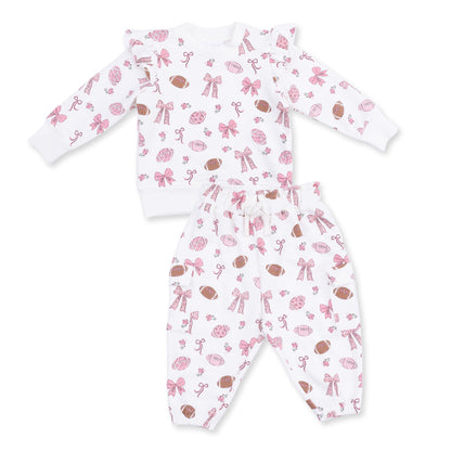 Footballs and Bows - Ruffle Sweatshirt and Fashion Cargo Pants