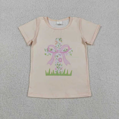 Sibling Baby Girls Short Sleeve Flowers Cross Rabbits Eggs Easter T-shirts Tops