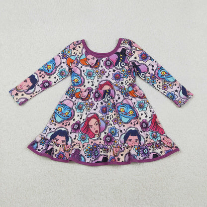 Mama and Me Girls Cartoon Demon Hunter Pant Pajamas Sets Ruffle Knee Length Dress Zip Rompers