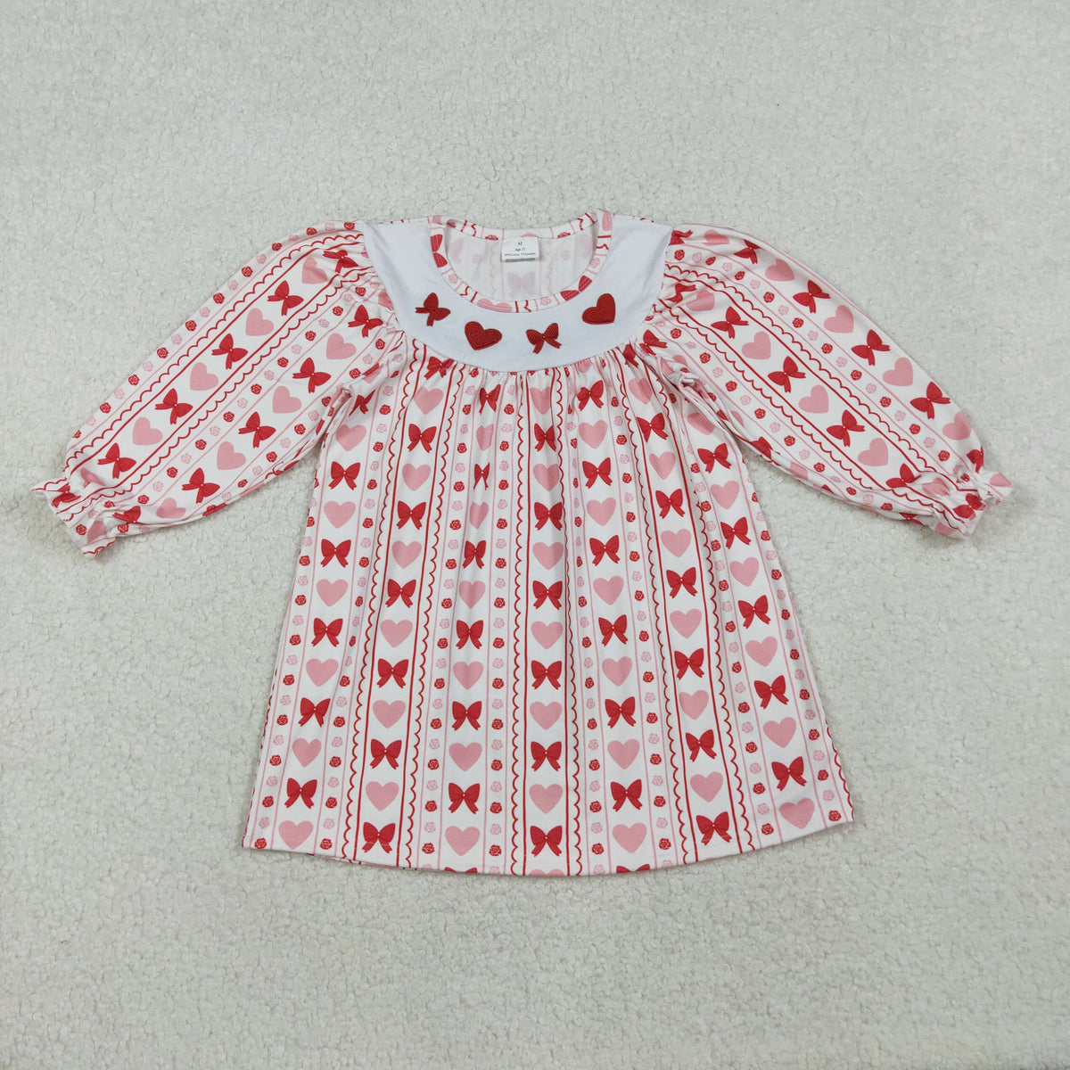 Sibling Embroidery Hearts Bows Baby Girls Valentine Knee Length Dresses Ruffle Rompers