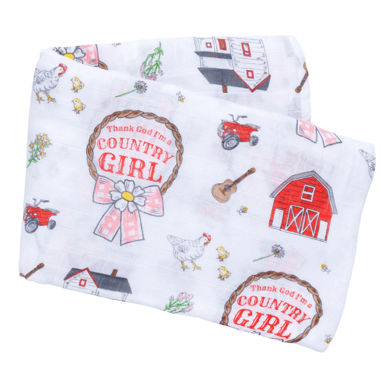Little Hometown Country Girl Bamboo Swaddle Blanket | 47" x 47" Baby Muslin Receiving Blanket