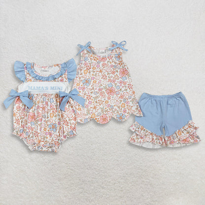 Sibling Baby Girls Flowers Mama's Mini Ruffle Romper Scallop Tunic Short Clothes Sets