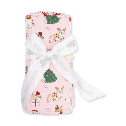 Christmas Dogs Pink - Swaddle Blanket