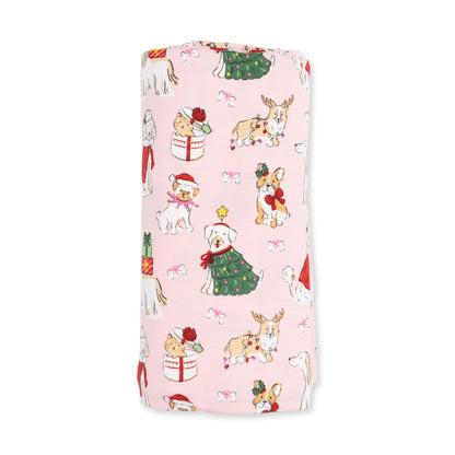 Christmas Dogs Pink - Swaddle Blanket