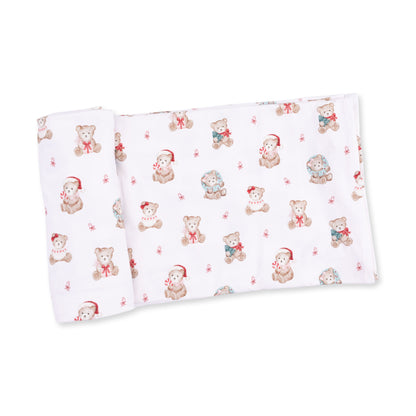 Christmas Teddy Bears Pink - Swaddle Blanket