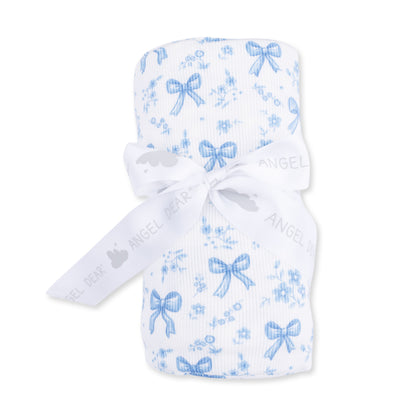 Blue Bows and Flowers - Swaddle Blanket