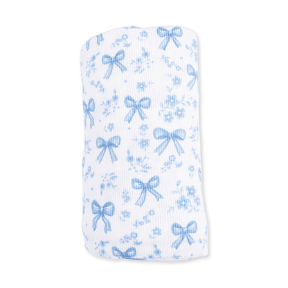Blue Bows and Flowers - Swaddle Blanket