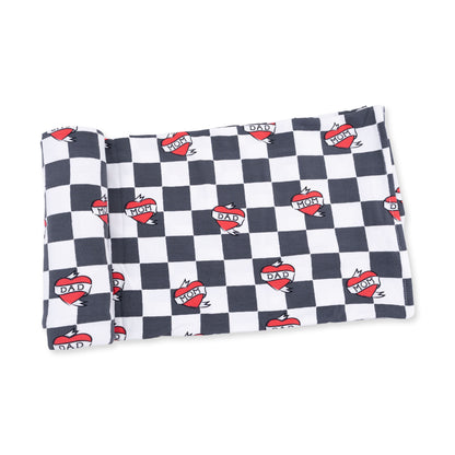Heart Tattoo Check Black - Swaddle Blanket
