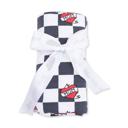 Heart Tattoo Check Black - Swaddle Blanket