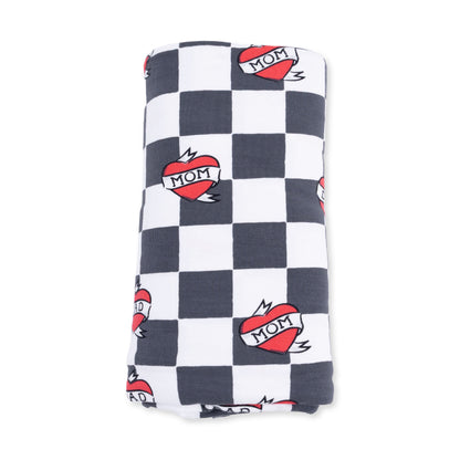 Heart Tattoo Check Black - Swaddle Blanket