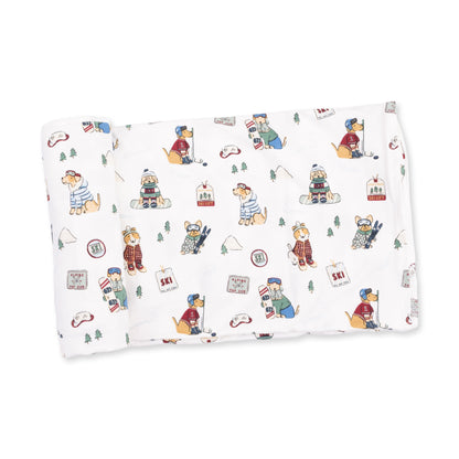 Winter Sports Dogs Green - Swaddle Blanket