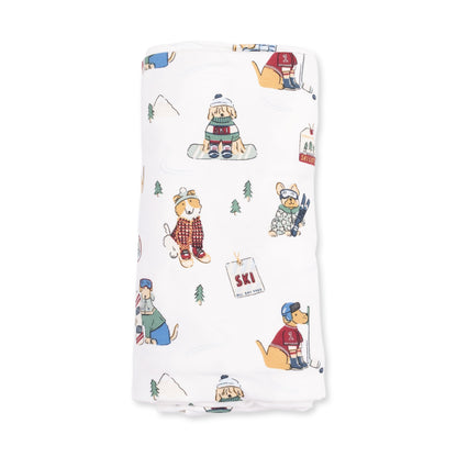 Winter Sports Dogs Green - Swaddle Blanket