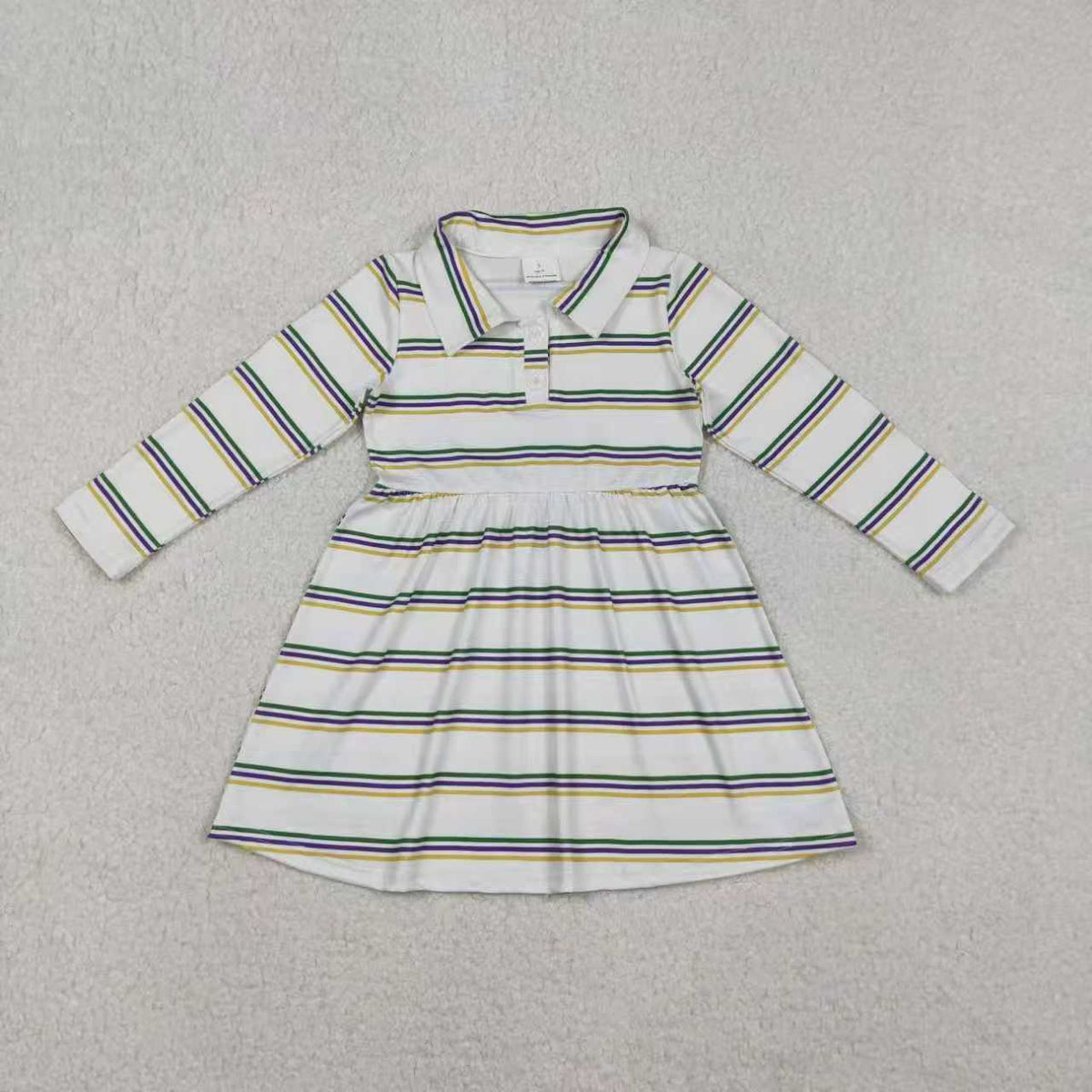 Sibling Baby Boys Girls Mardigras Stripe Button Knee Length Dress Polo Shirts Top Rompers