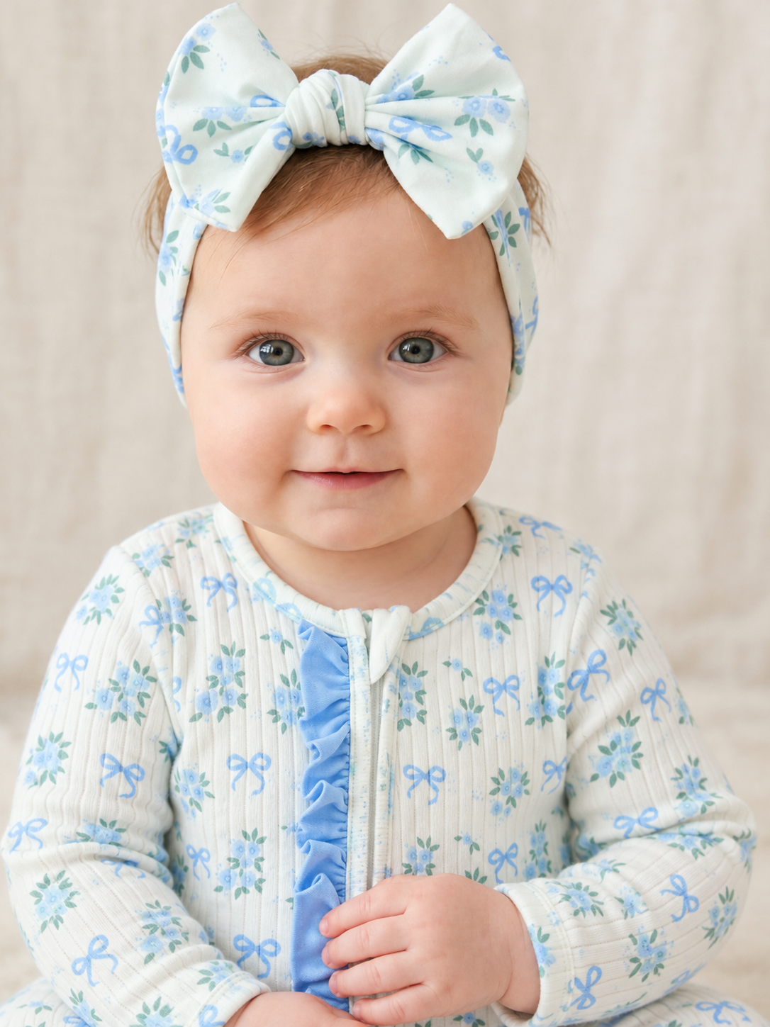 FALL Baby Girls Blue Floral Bow Headband