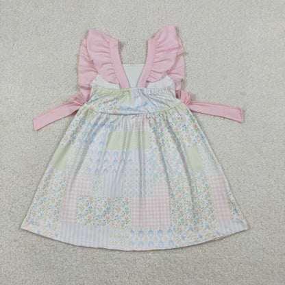 Sibling Baby Girls Flowers Checked Tunic Ruffle Shorts Clothes Set Knee Length Dress Rompers