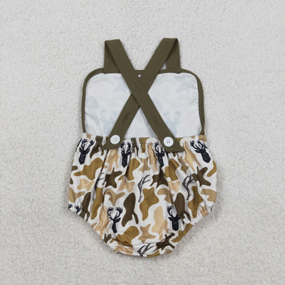 Sibling Baby Boys Shirt Top Deer Camo Pockets Short Hunting Clothes Set Strap Rompers