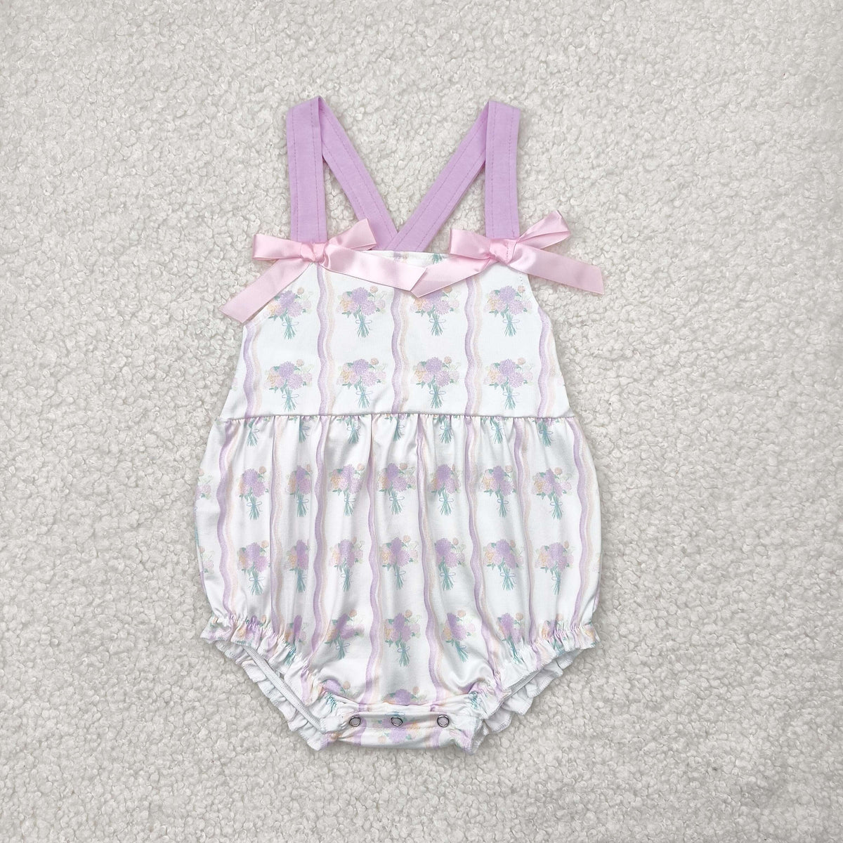 Sibling Baby Girls Lavender Strap Floral Stripe Tunic Ruffle Shorts Sets Rompers