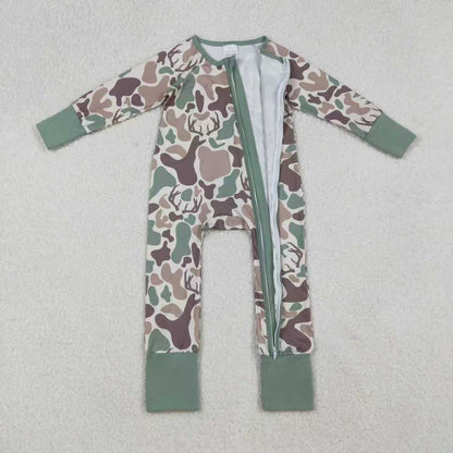 Sibling Baby Boys Deer Camo Hunting Pajamas Set Zip Romper Hoodies Top Blanked