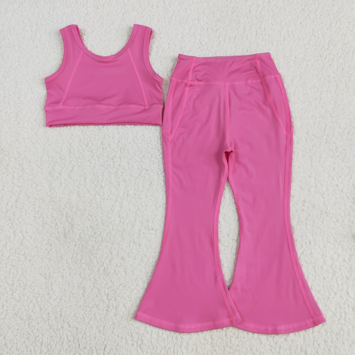 Sibling 3 Colors Baby Girls Yoga Vest Bell Bottom Pants Active Wear Outfits
