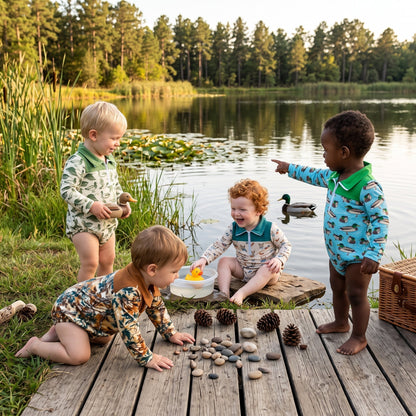 Sibling Baby Boys Long Sleeves Ducks Plaid Hunting Zipper Rompers