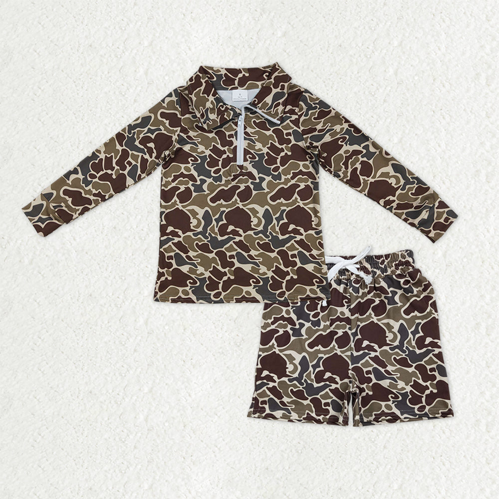 Baby Boys Southern Dark Khaki Camo Zip Pullover Pockets Shorts Clothes Sets