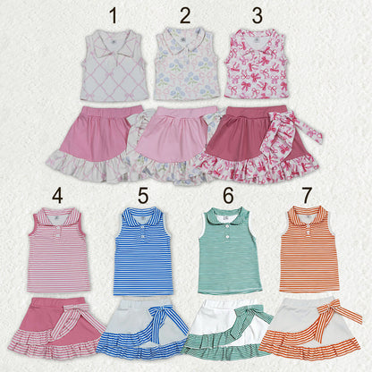 Sibling Baby Girls Bows Checked Button Vests Ruffle Skirt Shorts Yoga Active Clothes Sets