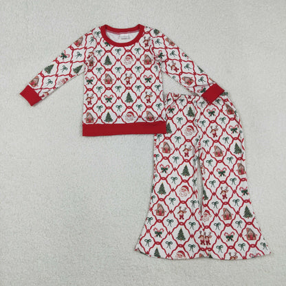 Family Sibling Baby Kids Christmas Red Bows Santa Trees Checked Clothes Sets Rompers Blanked