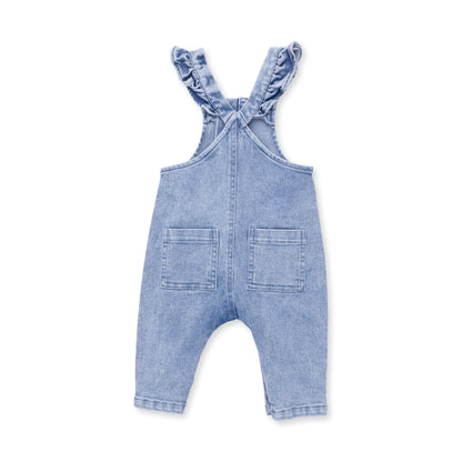 Old School Blue Stretch Denim - Button Up Ruffle Overall