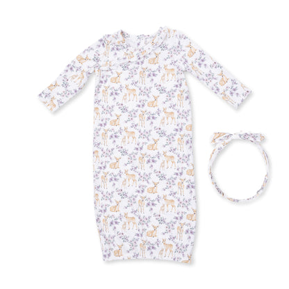Floral Deer - Kimono Gown and Knot Headband