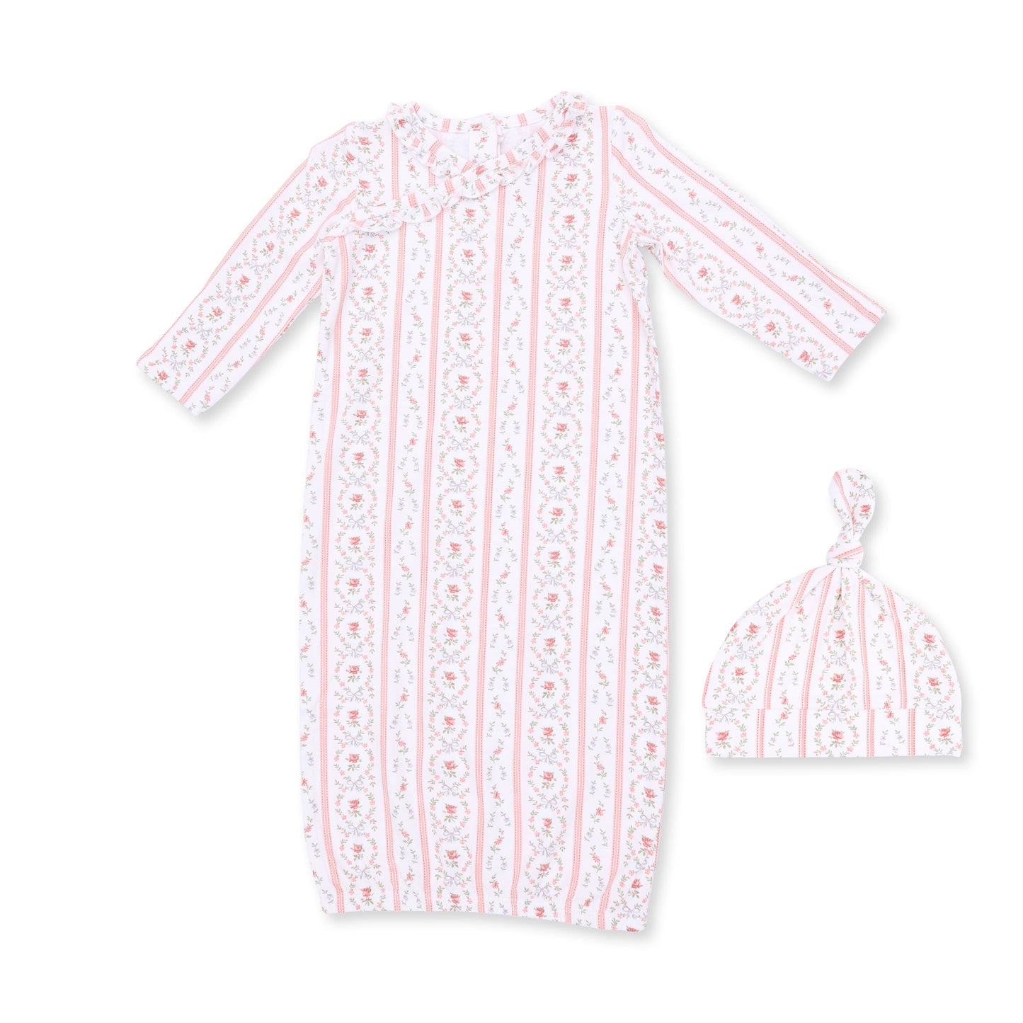 Marnie Rosebud Stripe - Kimono Gown and Knotted Hat