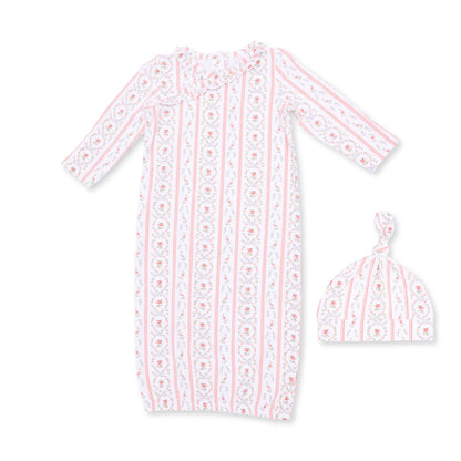 Marnie Rosebud Stripe - Kimono Gown and Knotted Hat
