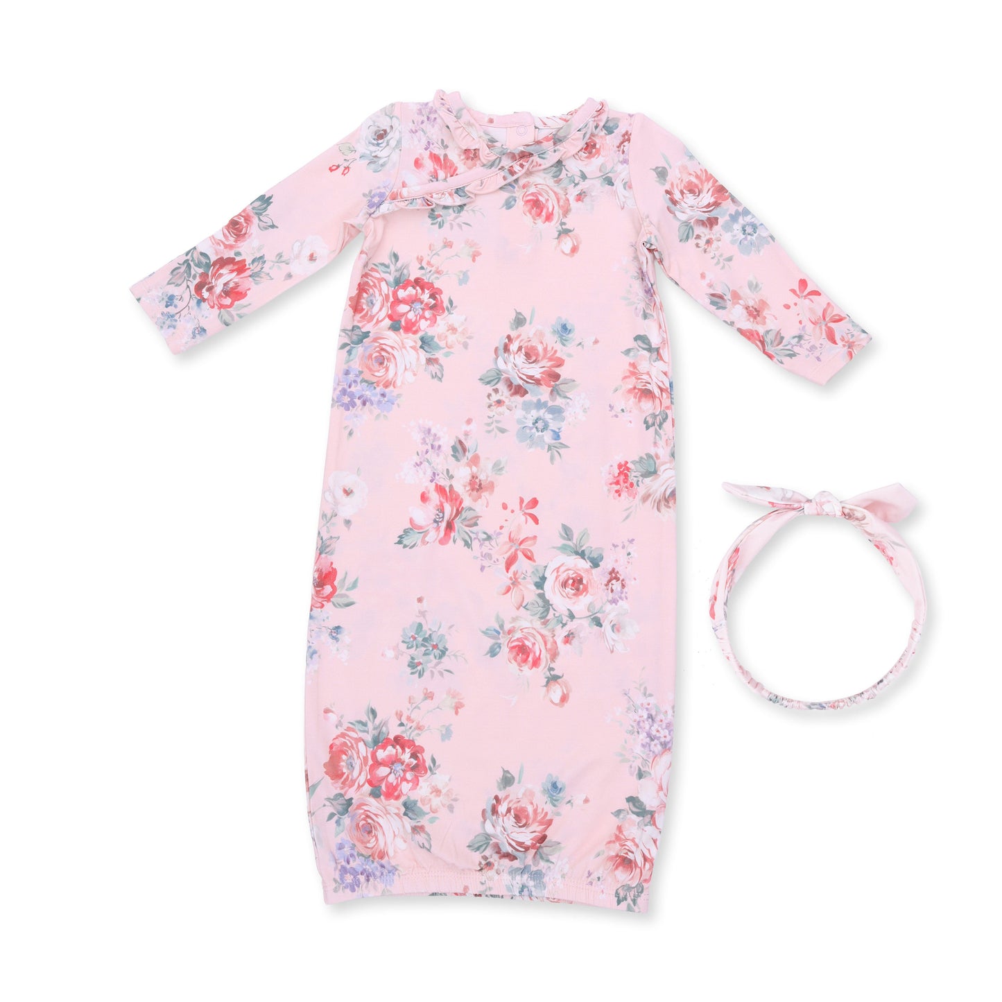 Painterly Rose Bouquets - Kimono Gown and Knot Headband