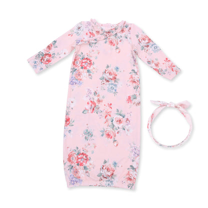 Painterly Rose Bouquets - Kimono Gown and Knot Headband
