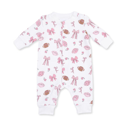 Footballs and Bows - Baseball Collar Button Up Romper