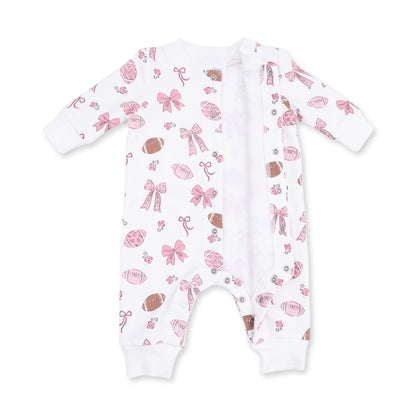 Footballs and Bows - Baseball Collar Button Up Romper