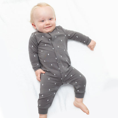 Lightning Bolt - Baseball Collar Button Up Romper