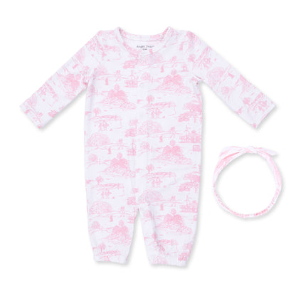 Golf Toile Pink - Convertible Gown and Knot Headband