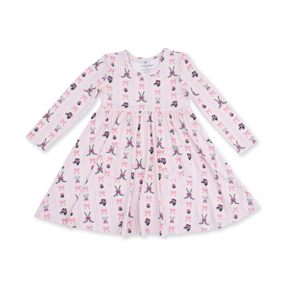 Megan's Bowtiful Hockey Stripe - Twirly Long Sleeve Dress