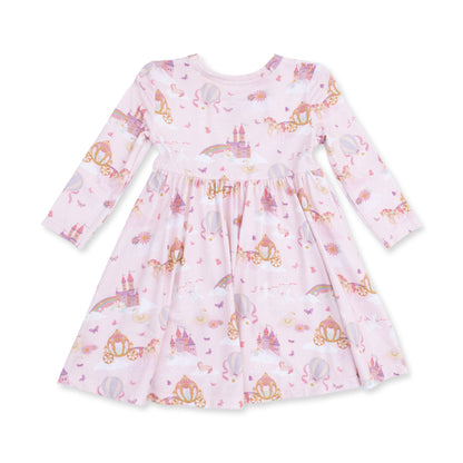 Princess Unicorns and Castle - Twirly Long Sleeve Dress with Bike Short