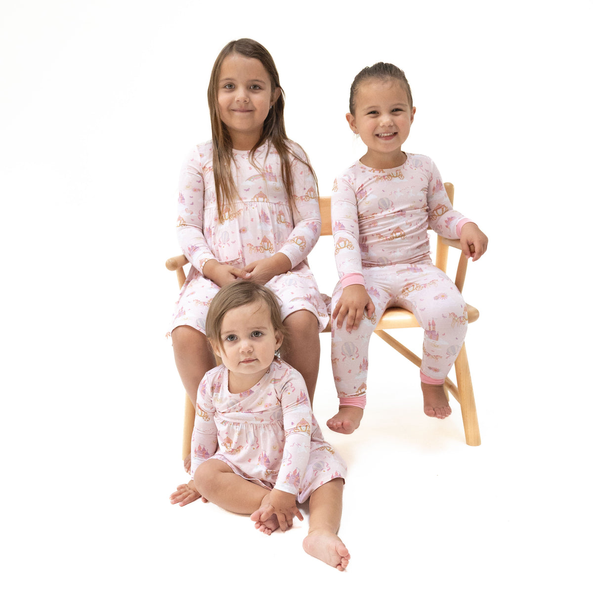 Princess Unicorns and Castle - Twirly Long Sleeve Dress with Bike Short