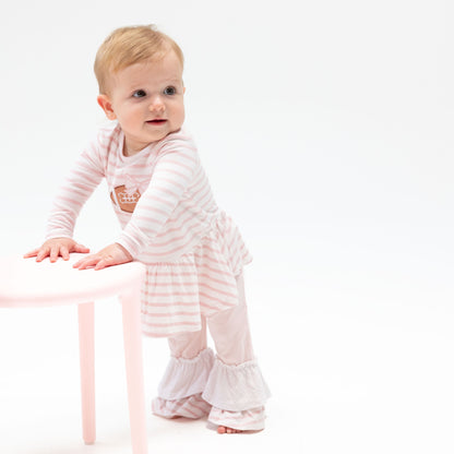 Football Dot and Stripe - Long Sleeve Peplum Top and Ruffle Bells
