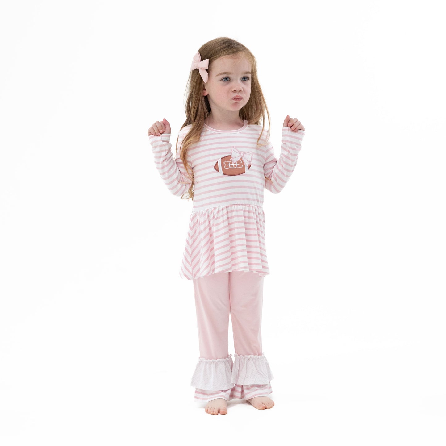 Football Dot and Stripe - Long Sleeve Peplum Top and Ruffle Bells