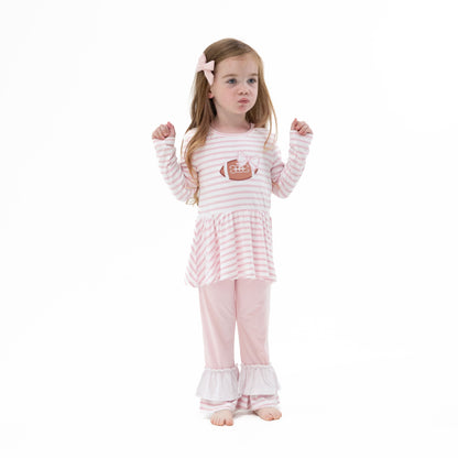 Football Dot and Stripe - Long Sleeve Peplum Top and Ruffle Bells