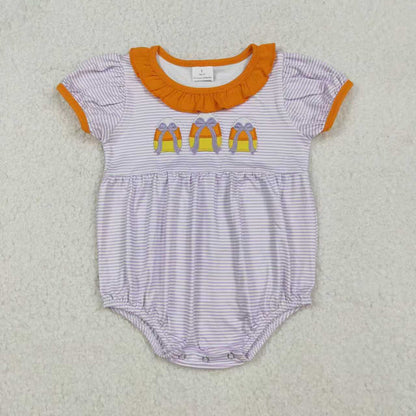 Sibling Baby Girls Embroidery Bows Candy Stripe Pockets Halloween Knee Length Dresses Rompers