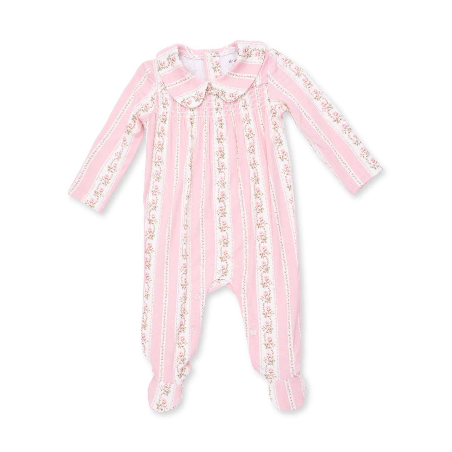 Antoinette Stripe - Smocked Peter Pan Snap Footie
