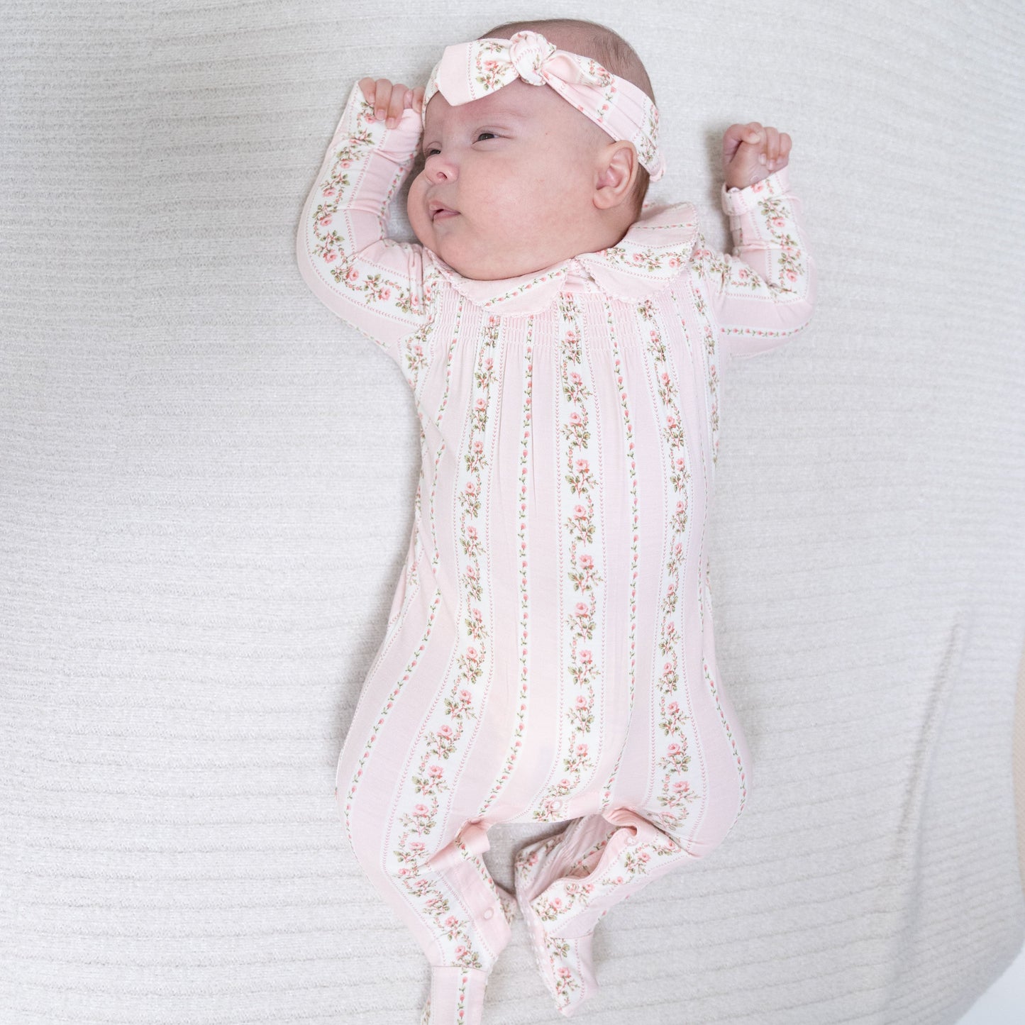 Antoinette Stripe - Smocked Peter Pan Snap Footie