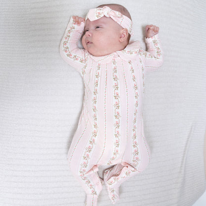 Antoinette Stripe - Smocked Peter Pan Snap Footie